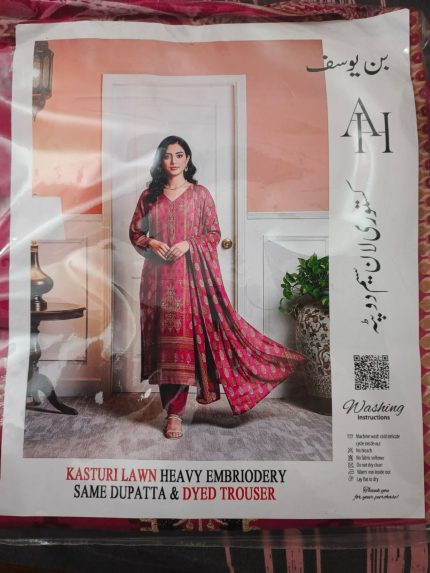 Kasturi Lawn Heavy Embroidered 3-Piece Suit – Deep Pink